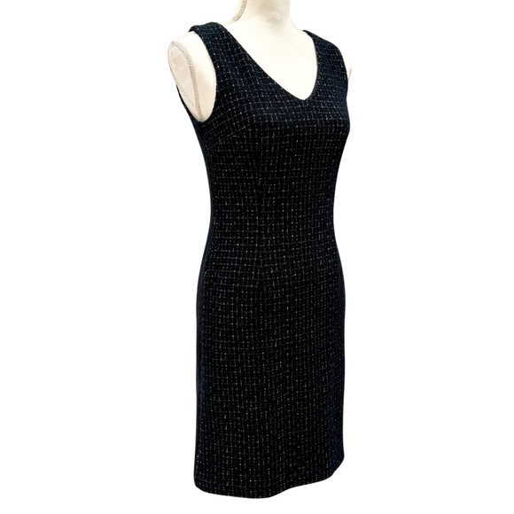 Ann Taylor Stretch Tweed Sleeveless Dress- Black & White | V-Neck (0P) LIKE NEW! - Picture 9 of 14